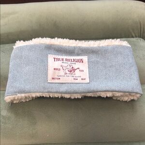 True Religion Light Blue Denim Headband with Sherpa lining